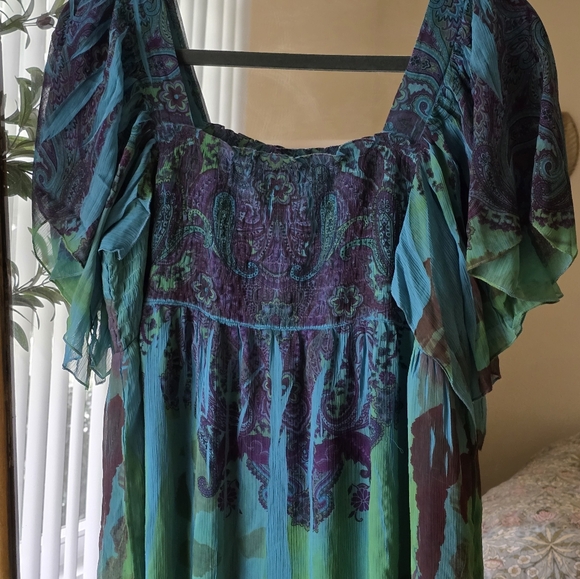 Unity Worldwear Boho Paisley Flutter Sleeve Tunic Dress XL - Picture 1 of 8